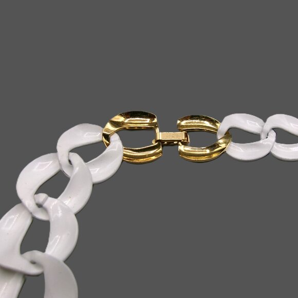 Vintage Early Napier White Metal Enamel Necklace, Curb Link - Picture 5 of 7